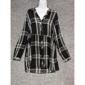 Charlie Paige Womens  XL Black Plaid Button-Down Tunic